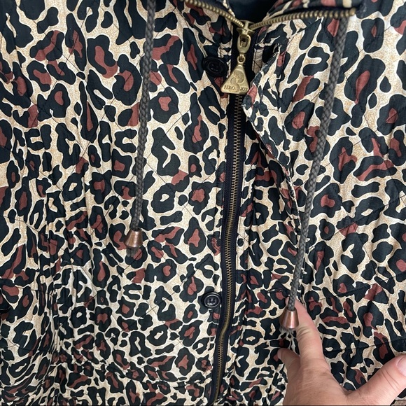 Euro Joy Zip Up Silk Blend Button Up Animal Print Jacket Collar Drawstring Med - Picture 7 of 14